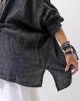 【RUNDHOLZ】 UNISEX LINEN OVERSIZED SHIRT CARDIGAN_BLACK