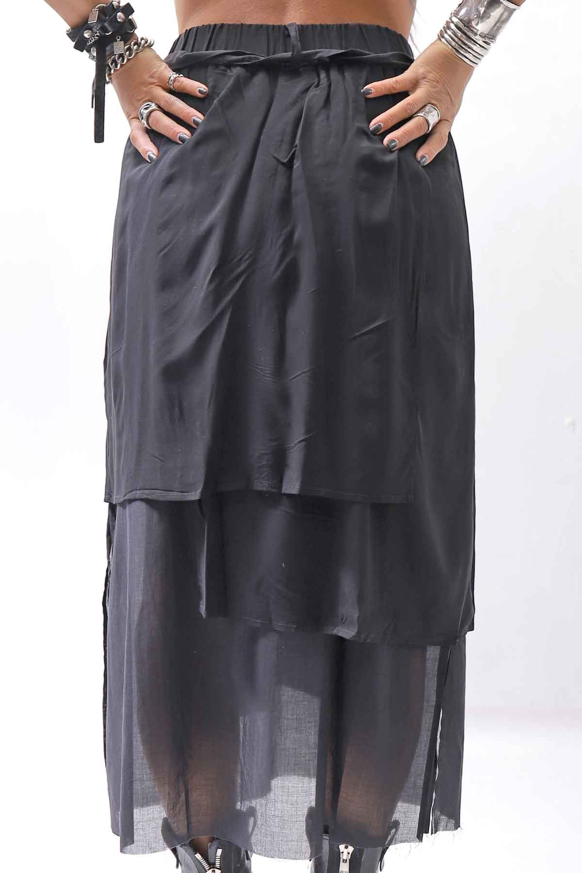 【studio b3】 ASYMMETRY LAYERED SKIRT MLB950_BLACK