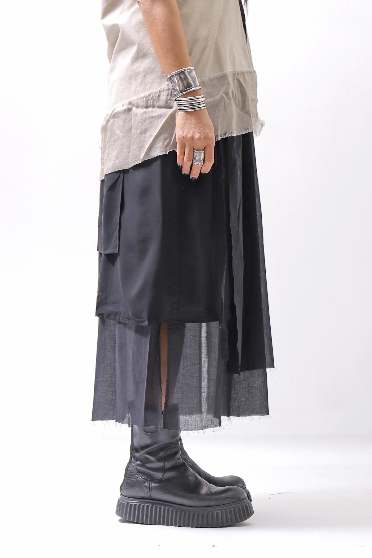 【studio b3】 ASYMMETRY LAYERED SKIRT MLB950_BLACK