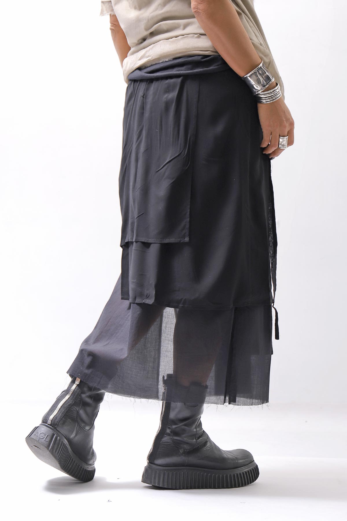 【studio b3】 ASYMMETRY LAYERED SKIRT MLB950_BLACK
