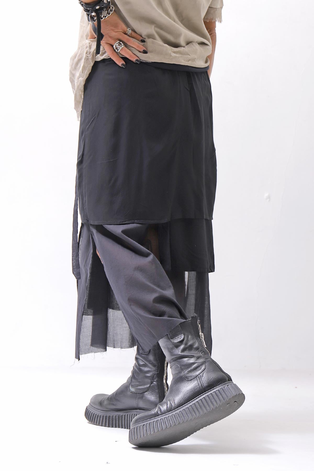 【studio b3】 ASYMMETRY LAYERED SKIRT MLB950_BLACK