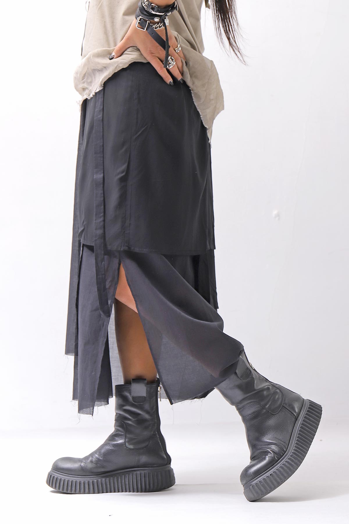 【studio b3】 ASYMMETRY LAYERED SKIRT MLB950_BLACK