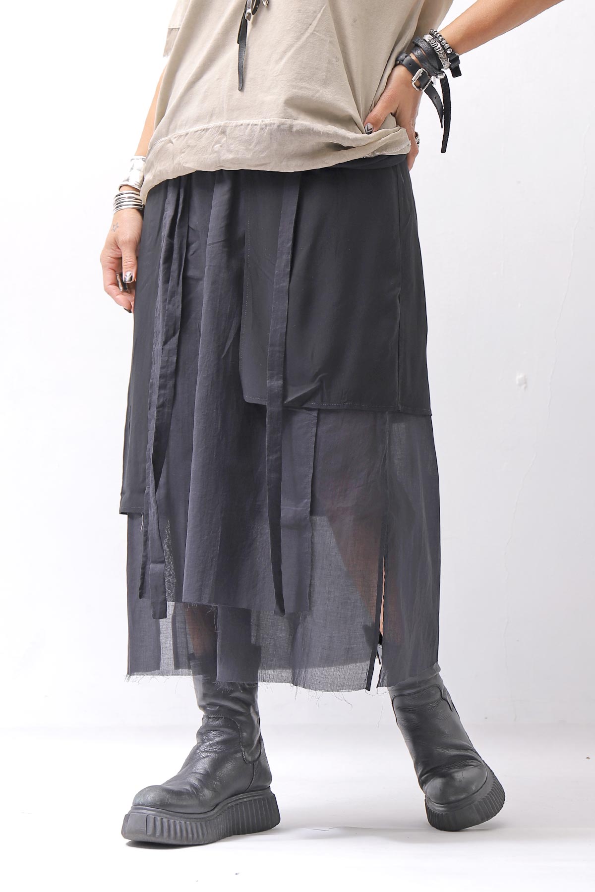 【studio b3】 ASYMMETRY LAYERED SKIRT MLB950_BLACK