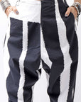 【RUNDHOLZ】 UNISEX STRIPE SUPER STRETCH COTTON PANTS 339 0111_BLACK PRINT