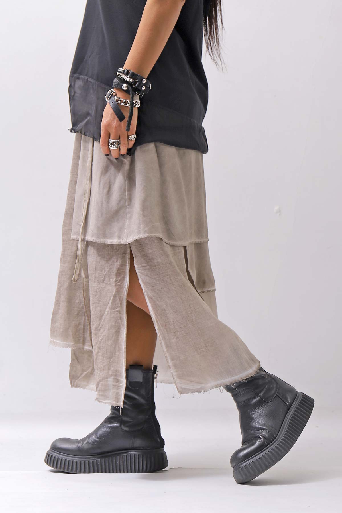【studio b3】 ASYMMETRY LAYERED SKIRT MLB950_SAND OLD DYE