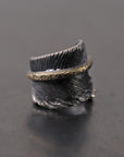 【Rusty Thought】 BLACK SILVER FEATHER & GOLD RING_RT03
