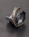 【Rusty Thought】 BLACK SILVER FEATHER & GOLD RING_RT03
