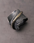 【Rusty Thought】 BLACK SILVER FEATHER & GOLD RING_RT03