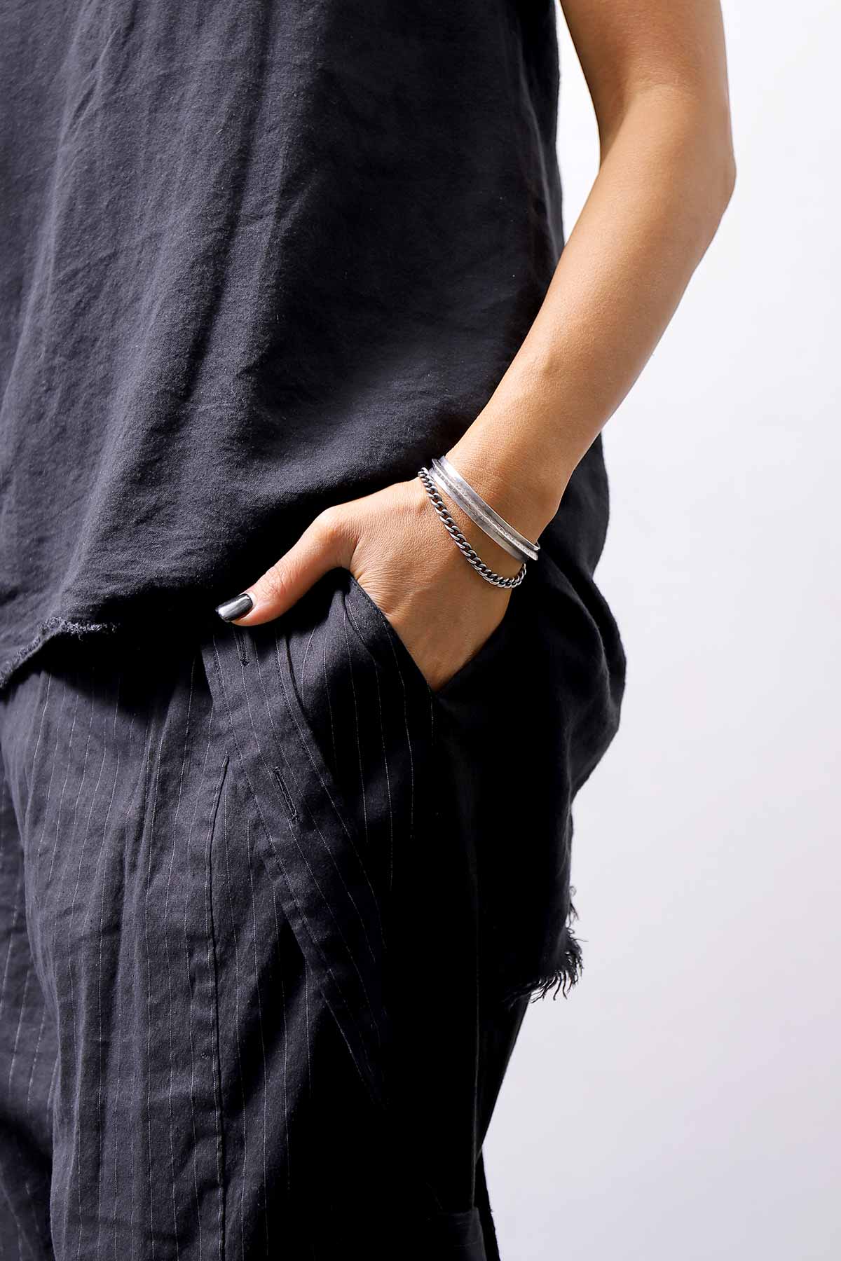 【Rusty Thought】 ENGLAVED SILVER BANGLE &amp; CUFF CHAIN_WCB5_L