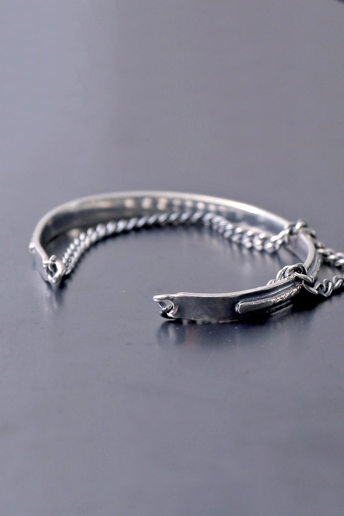 【Rusty Thought】 ENGLAVED SILVER BANGLE &amp; CUFF CHAIN_WCB4_M