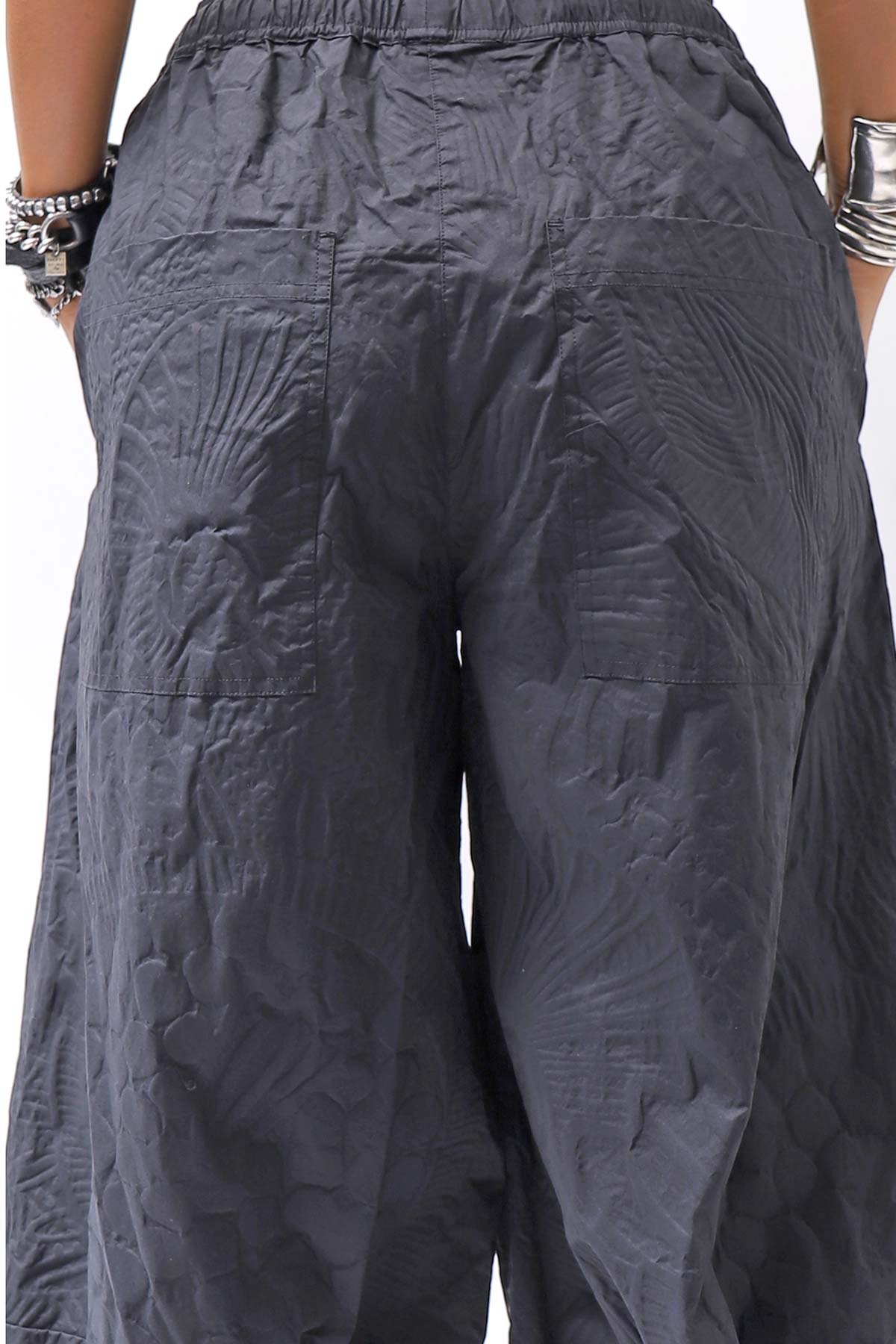 【RUNDHOLZ】 UNISEX COTTON EMBOSS PRINT EASY PANTS _BLACK POPLIN PRINT