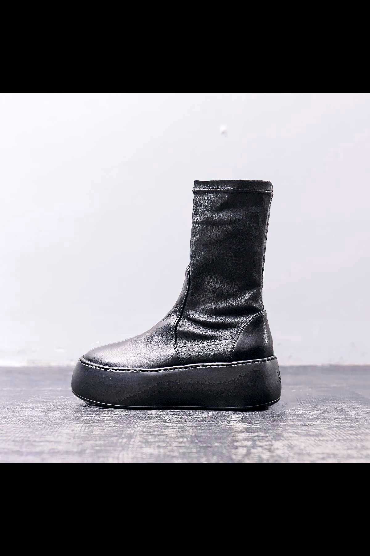 【AGL】 STRETCH LEATHER SNEAKER BOOTS VIBE STRETCH_BLACK
