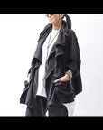 【RUNDHOLZ】 UNISEX DOUBLE LAYERED RELAX FIT ZIP-UP HOODIE_BLACK