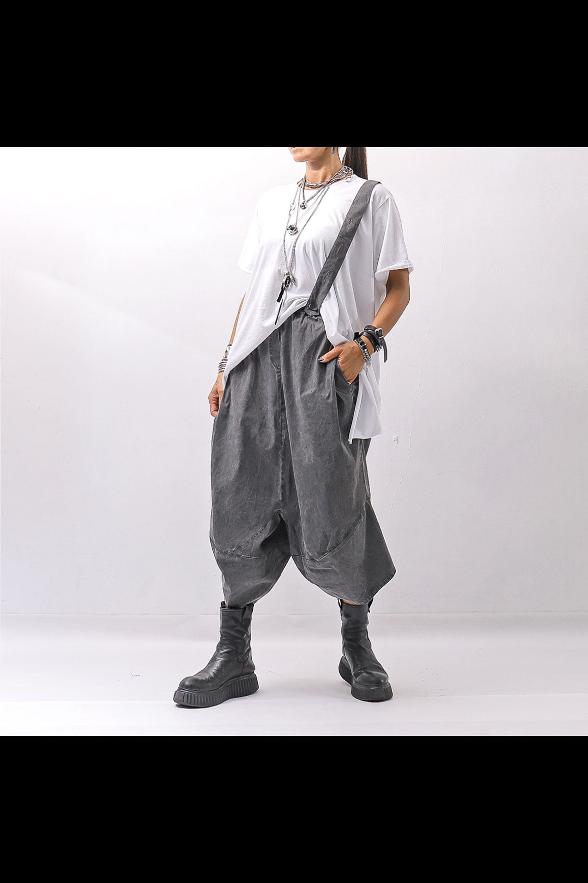 【Primordial is Primitive】 UNISEX ASYMMETRY COTTON PANTS 722AL_GREY WASH