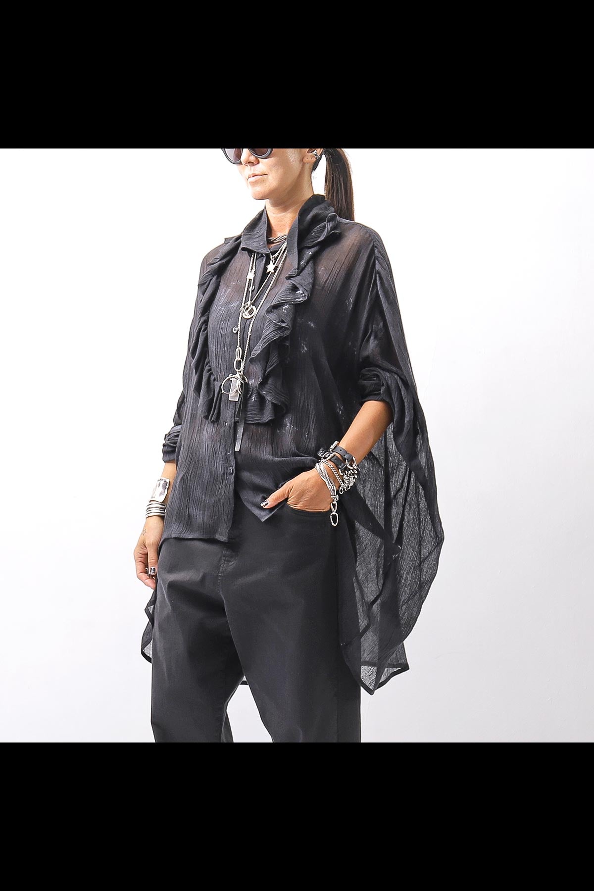 【NOSTRASANTISSIMA】 OVERSIZED DOLMAN SLEEVE DYED BLOUSE C143_GREY FADE