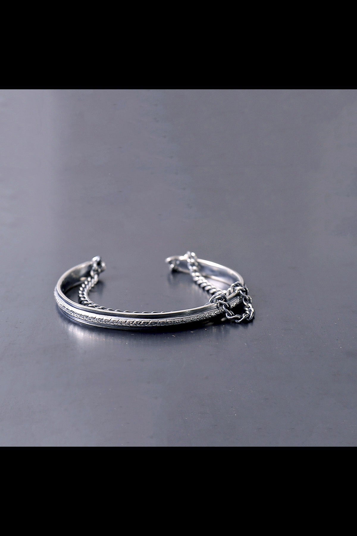 【Rusty Thought】 ENGLAVED SILVER BANGLE &amp; CUFF CHAIN_WCB4_M