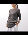 【thom/krom】 UNISEX COTTON CRASHED & LAYERED REGULAR FIT LONG SLEEVE TOPS MTS969_COLD BROWN
