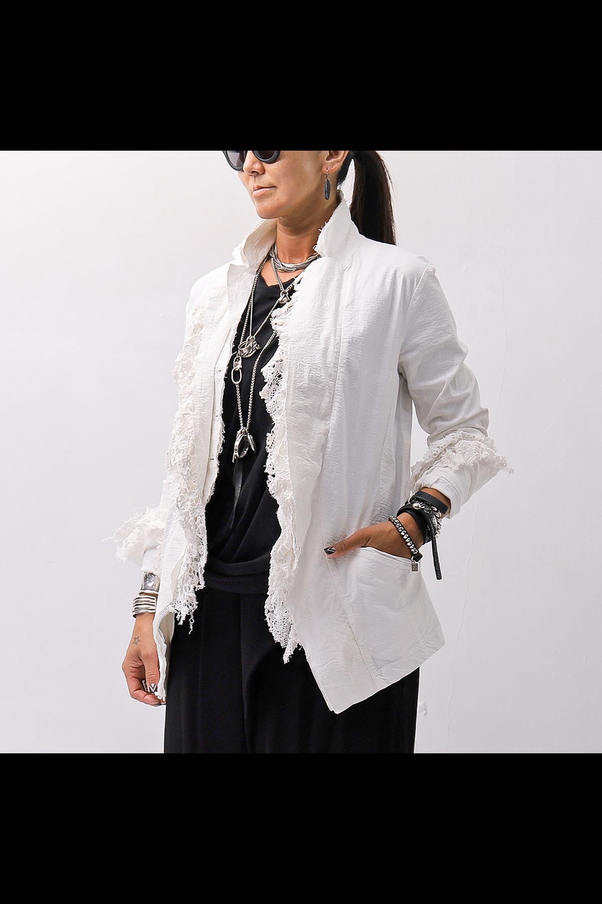 【RUNDHOLZ】 GRUNGE COTTON LACE &amp; STRETCH JACKET _SEAFOAM FOG