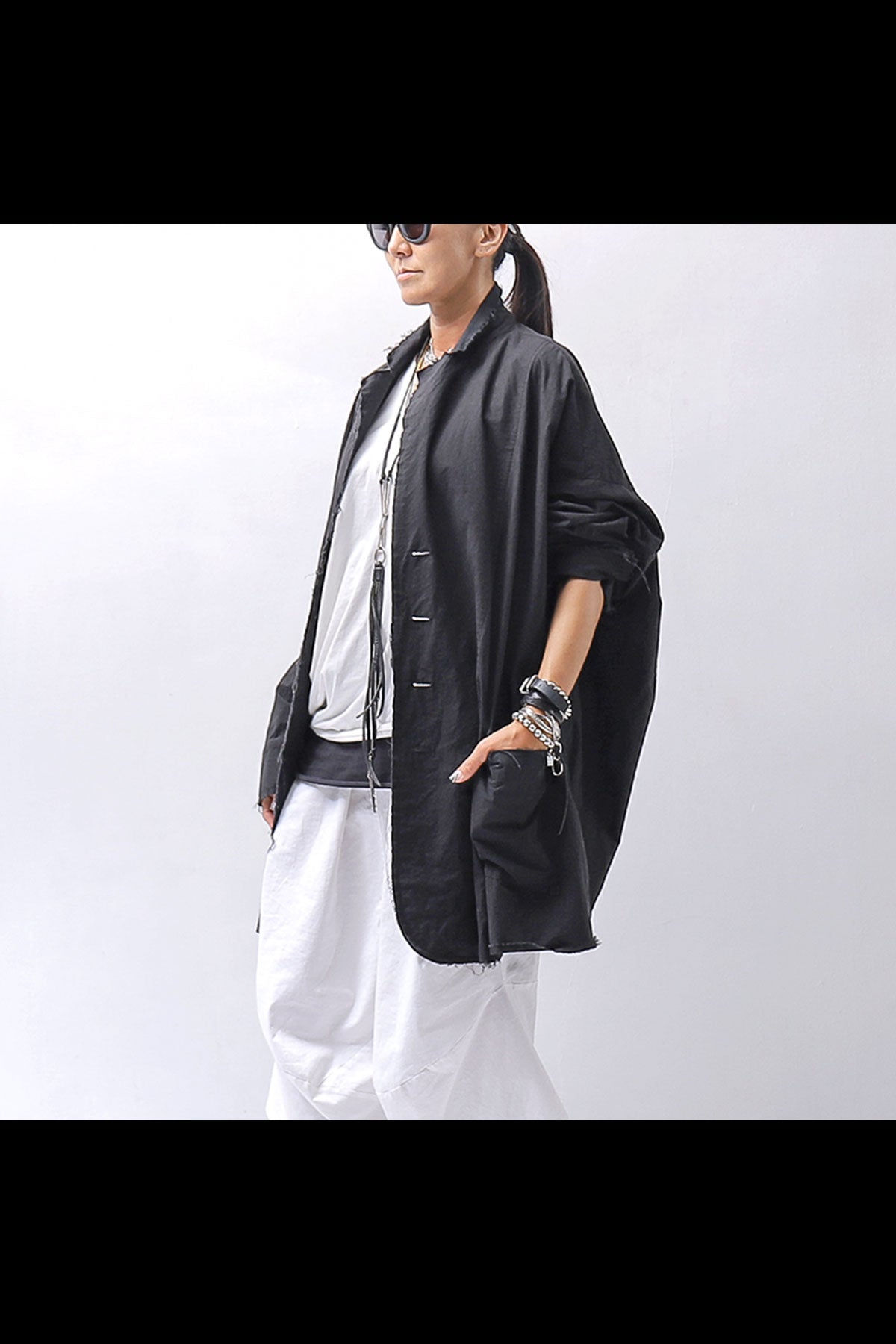 【bajra】 UNISEX LIGHT COTTON SHIRT BLOUSON LONG 157QB01LG_BLACK
