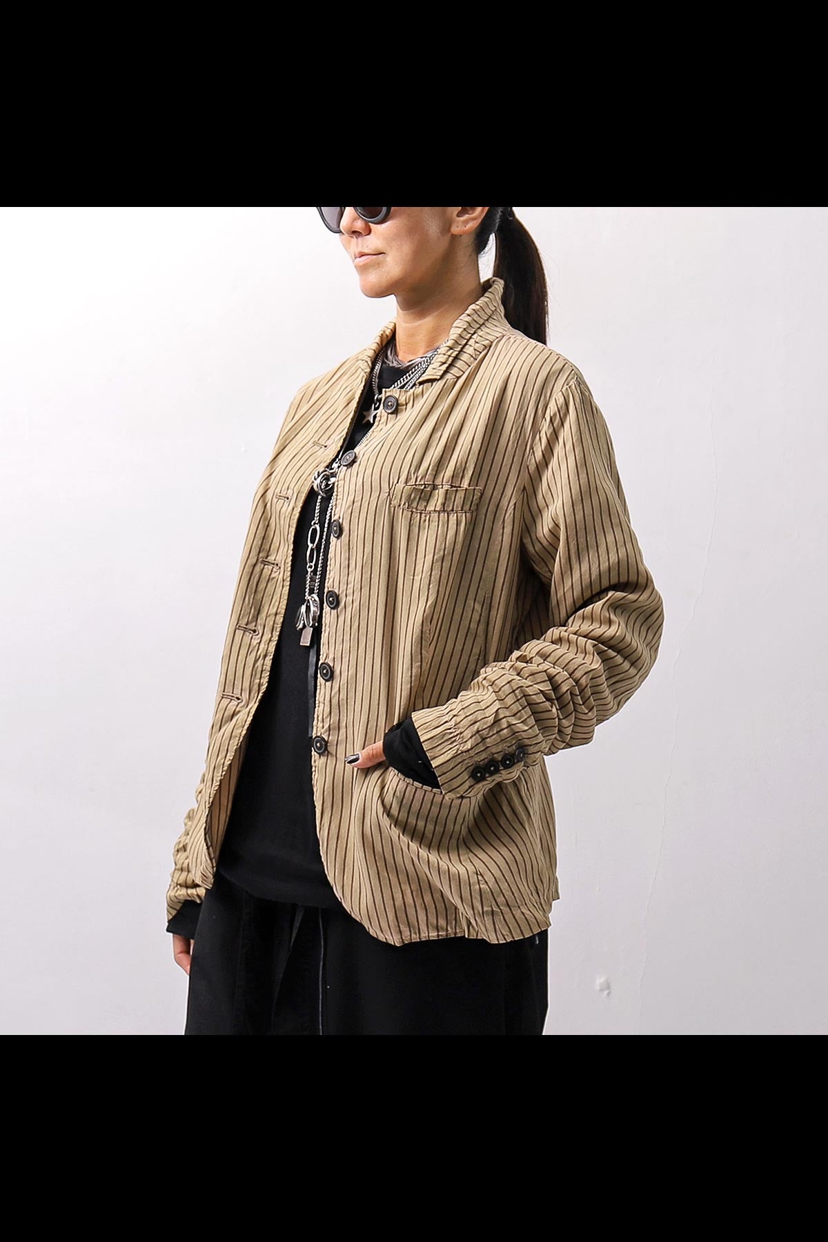 【RUNDHOLZ】 VINTAGE-DYED STRIPED SHIRT JACKET_CLAY CLOUD STRIPE