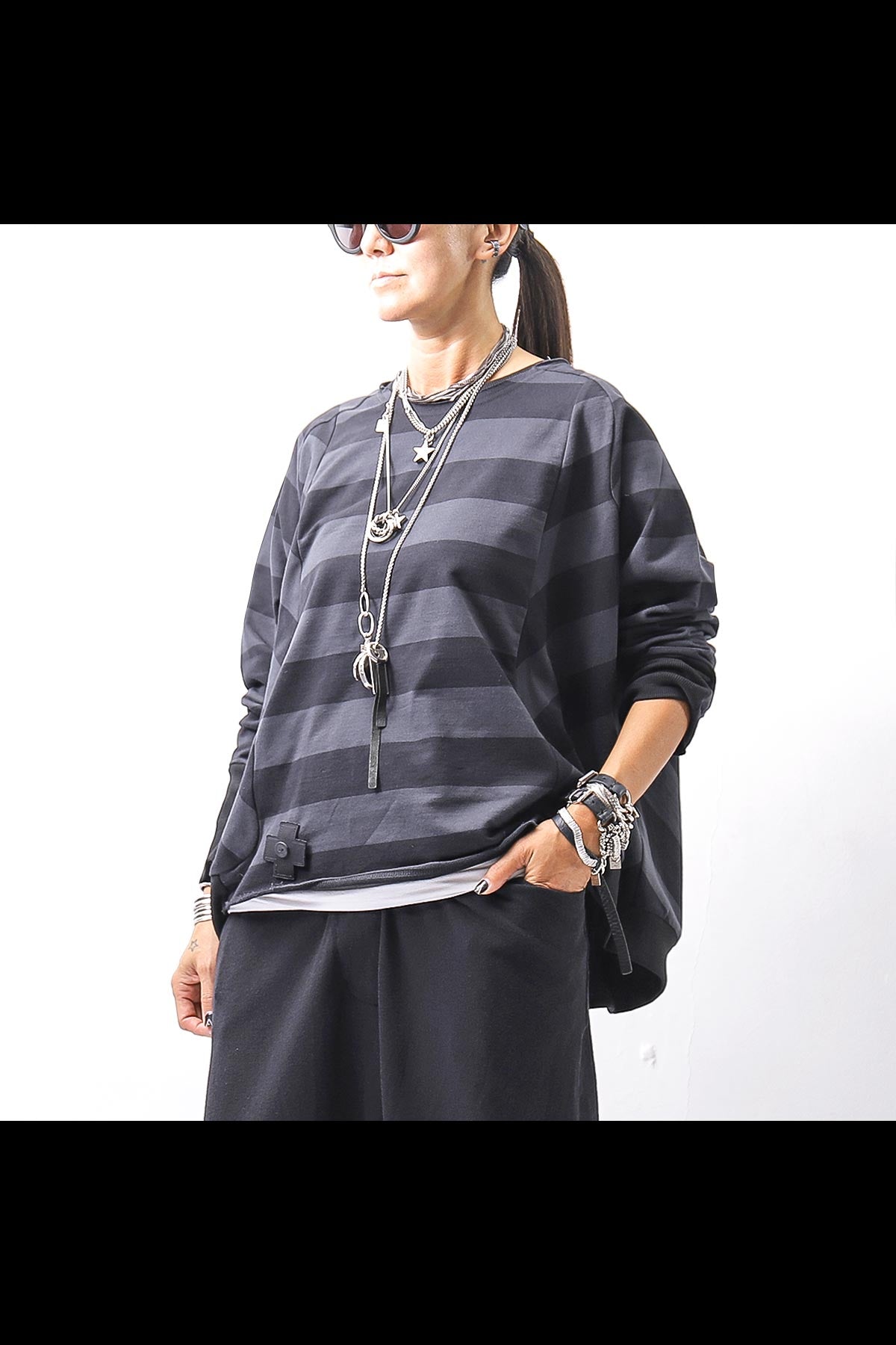 【PLÜ】 COTTON LIGHT SWEAT BALLOON SHORT TOP PL14_WIDE STRIPE
