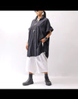 【studio b3】 SIDE SLIT BUTTON HALF SLEEVE SHIRT NB2078_BLACK