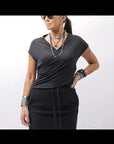 【thom/krom】 FRONT CROSS MODAL & SILK STRETCH TOP WTS606_BLACK