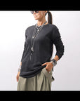 【thom/krom】 UNISEX COTTON CRASHED & LAYERED REGULAR FIT LONG SLEEVE TOPS MTS969_BLACK