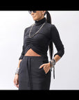 【thom/krom】COTTON MODAL GATHER SHORT TOP WTS601_BLACK