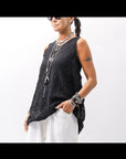【NOSTRASANTISSIMA】 STRETCH COTTON LACY COVER TANK TOP C152_BLACK