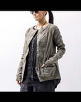 【RUNDHOLZ】 UNISEX STRETCH LINEN BACK ZIP SLIT JACKET 383 1108_OLIVE