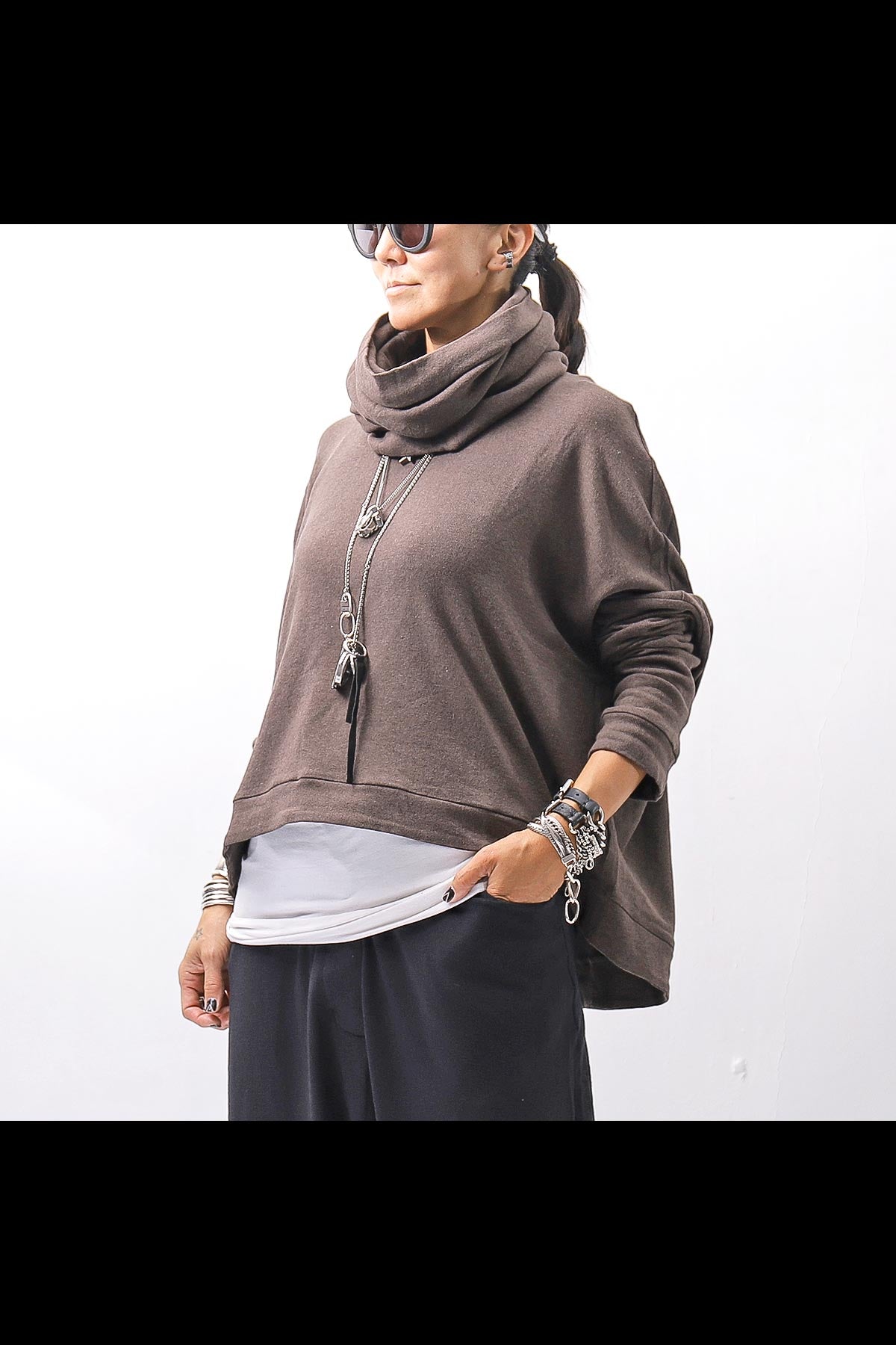 【studio b3】 UNISEX COTTON KNIT TOP &amp; SNOOD SET SHB2268_TRUFFLE