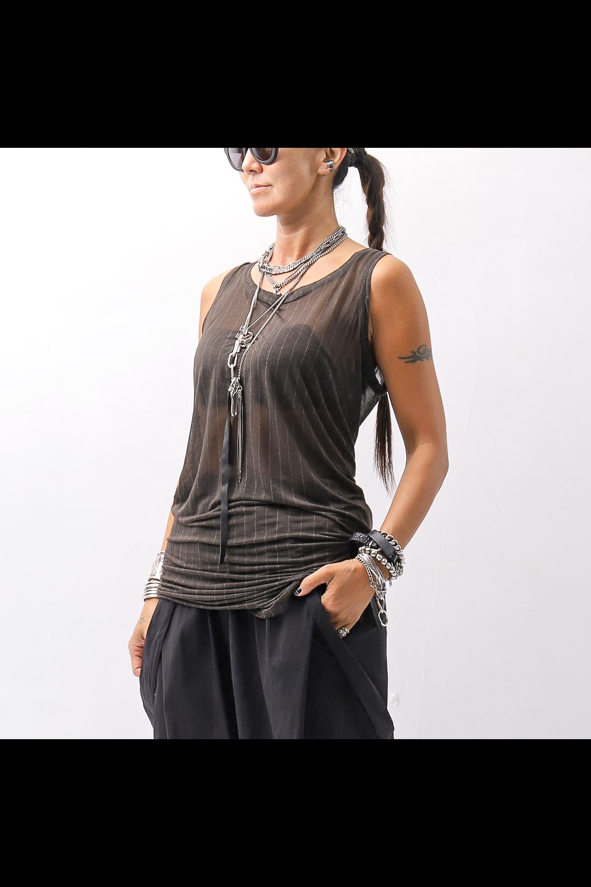【RUNDHOLZ】 SILK &amp; LYOCELL STRIPES SKIN TANK TOP_UMBRA CLOUD STRIPE