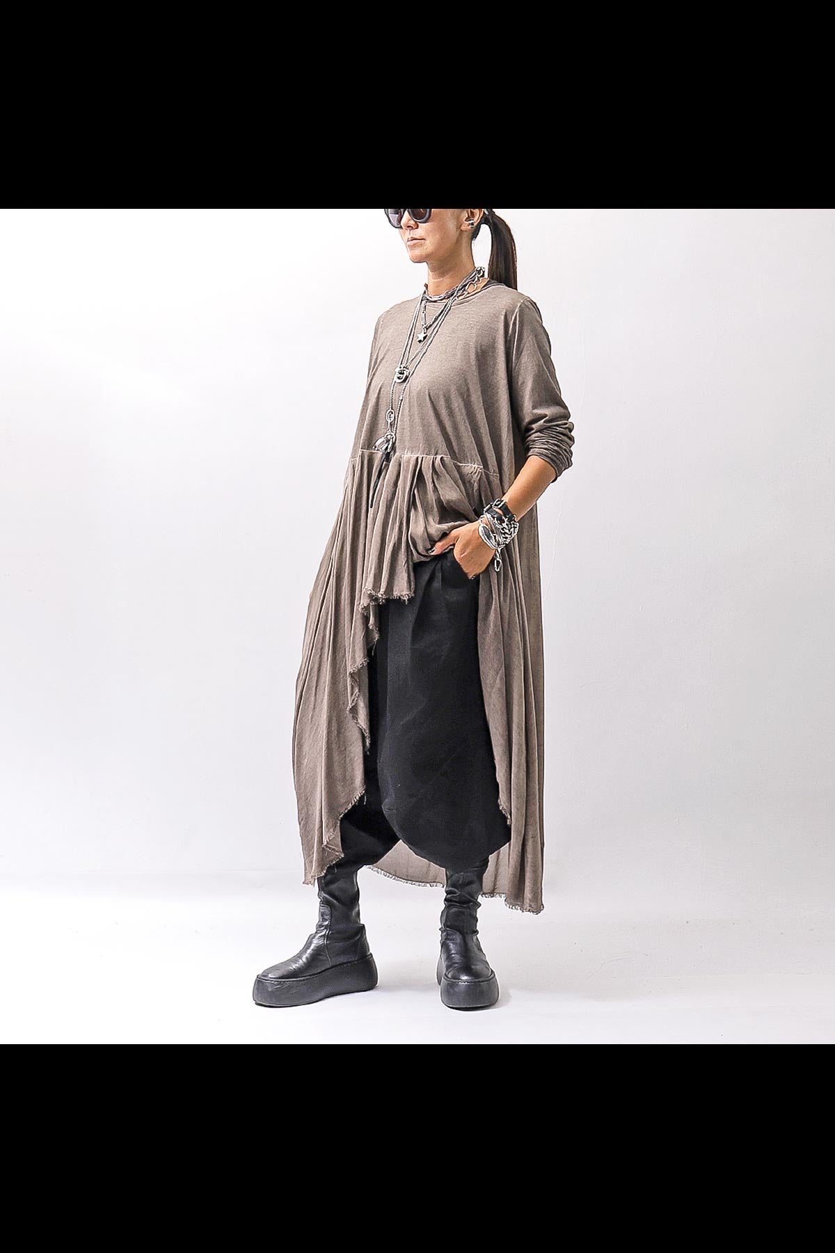 【studio b3】 ASYMMETRY TUNIC TOPS SHB2219_TRUFFLE OLD DYE