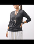 【NOSTRASANTISSIMA】 STRETCH COTTON FRONT BUTTON TOPS A124_BLACK