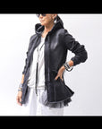 【PLÜ】 SUPER STRETCH COTTON DENIM HOODIE TULLE JACKET PL19_BLACK WASH