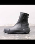 【Alès Dacchia】 BACK ZIP FRONT DRAPE LEATHER SNEAKER_BLACK