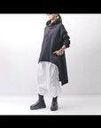 【PLÜ】 UNISEX ASYMMETRIC COTTON NEOPRENE HOODIE TOP PL11H_BLACK