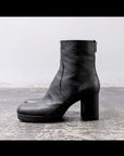 【AGL】 KID LEATHER CHUNKY HEEL SHORT BOOTS_BLACK