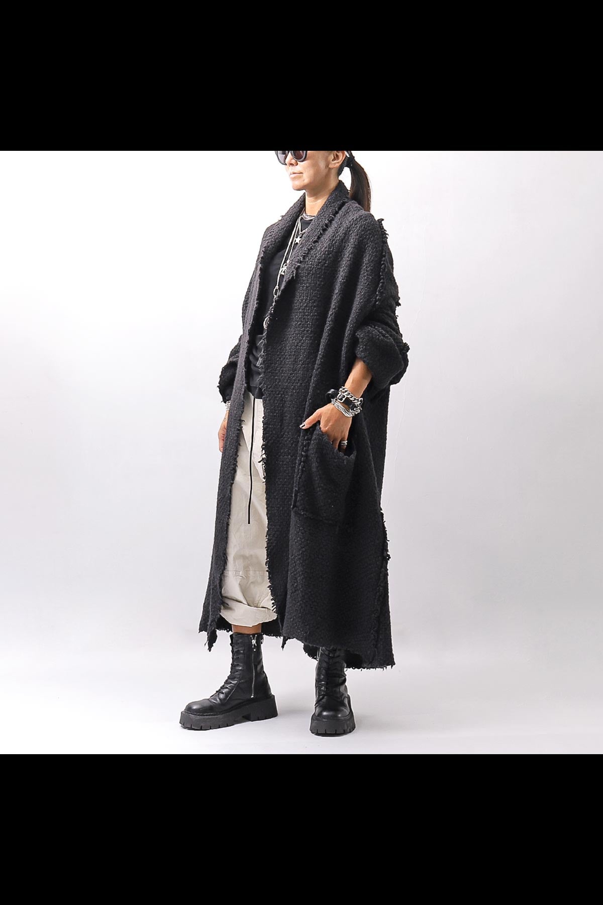 【RUNDHOLZ】 OVERSIZED GRUNGE SILK KNIT CARDIGAN COAT_BLACK