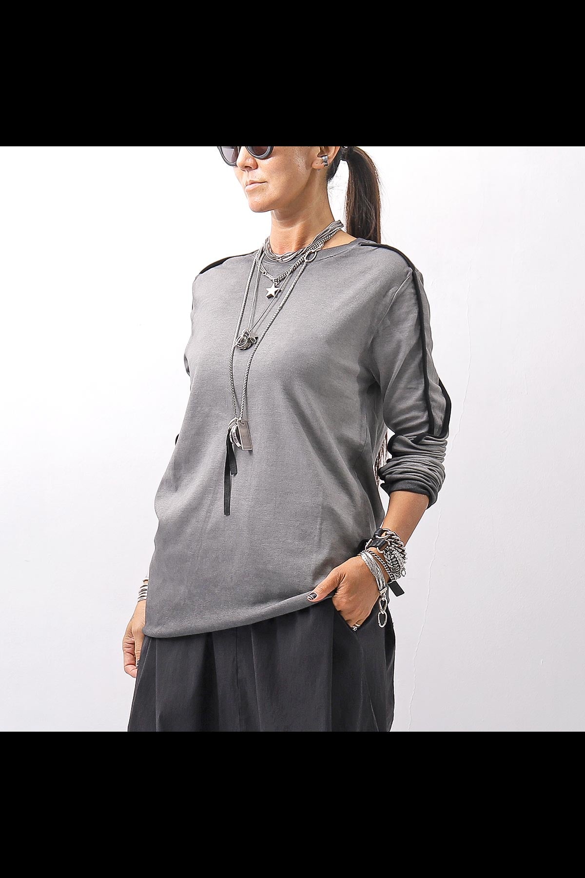 【thom/krom】 UNISEX STRETCH COTTON REGULAR FIT LONG SLEEVE TOPS MTS960_COLD DYE GREY