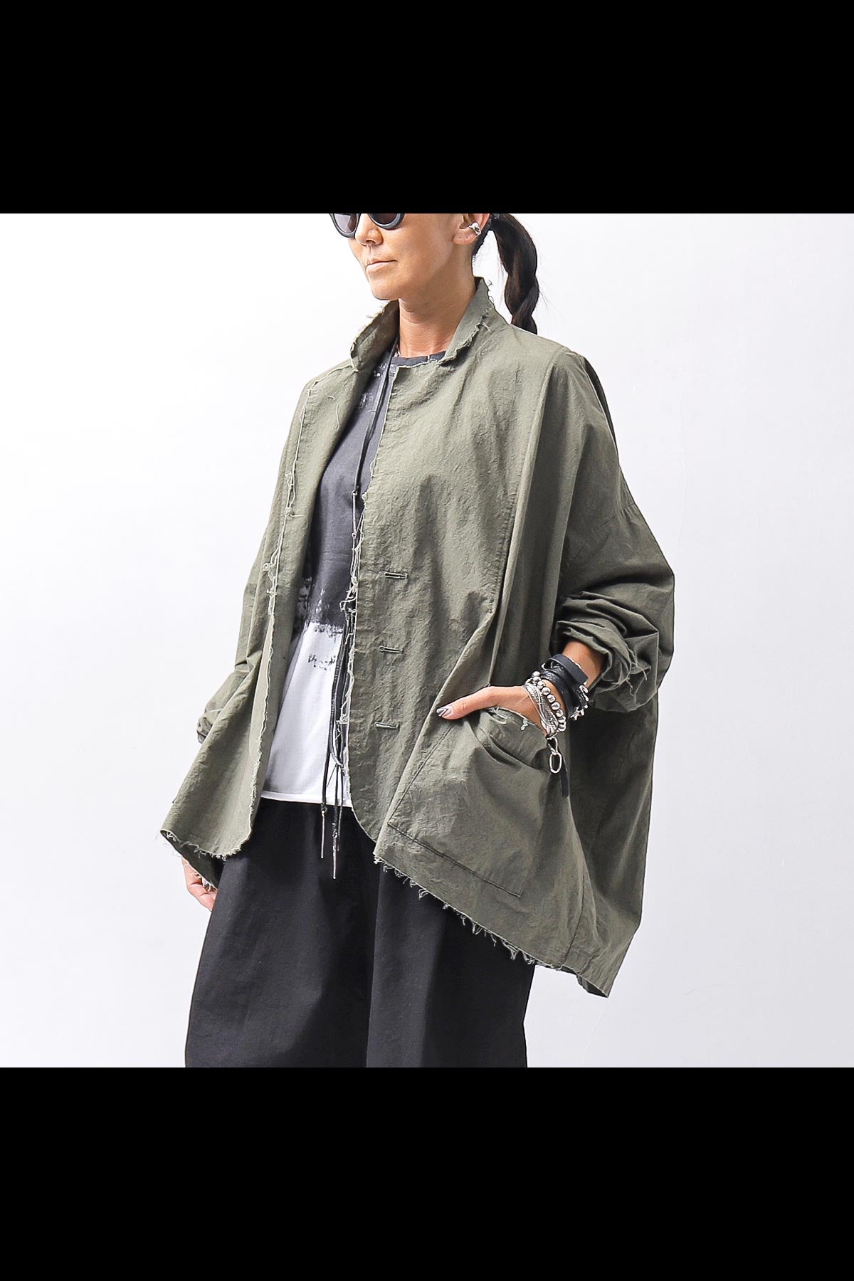 【bajra】 UNISEX LIGHT COTTON SHIRT BLOUSON SHORT 157QB01SH_MILITARY