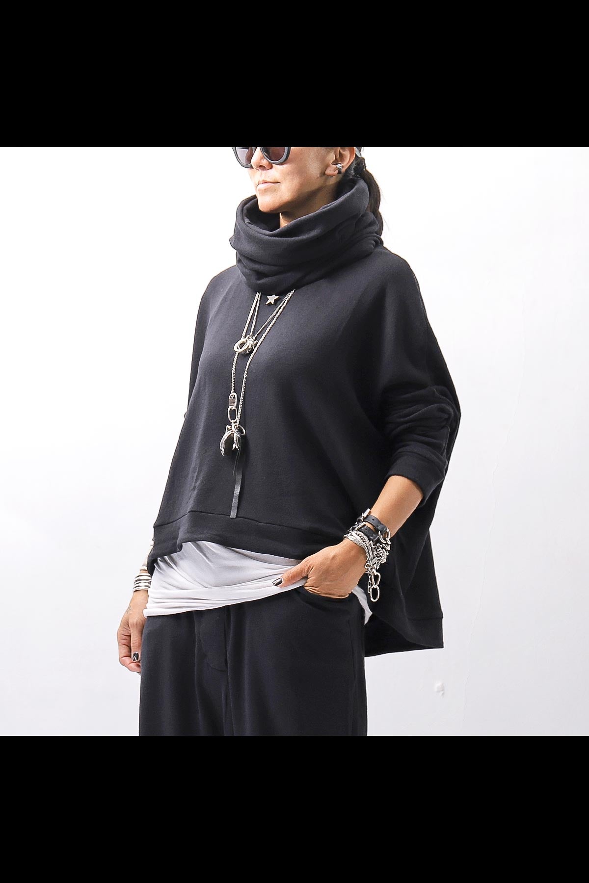 【studio b3】 UNISEX COTTON KNIT TOP &amp; SNOOD SET SHB2268_BLACK