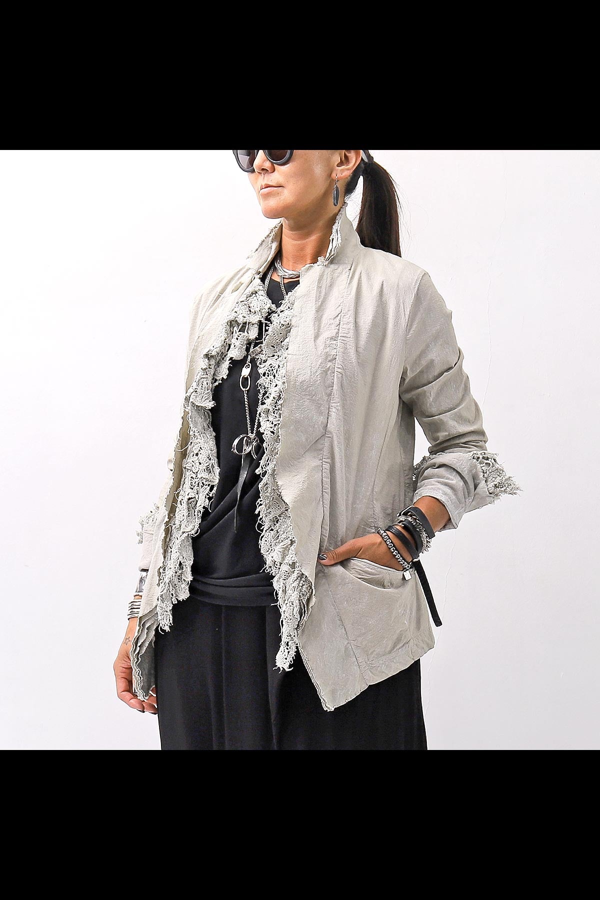 【RUNDHOLZ】 GRUNGE COTTON LACE &amp; STRETCH JACKET _LINEN FOG