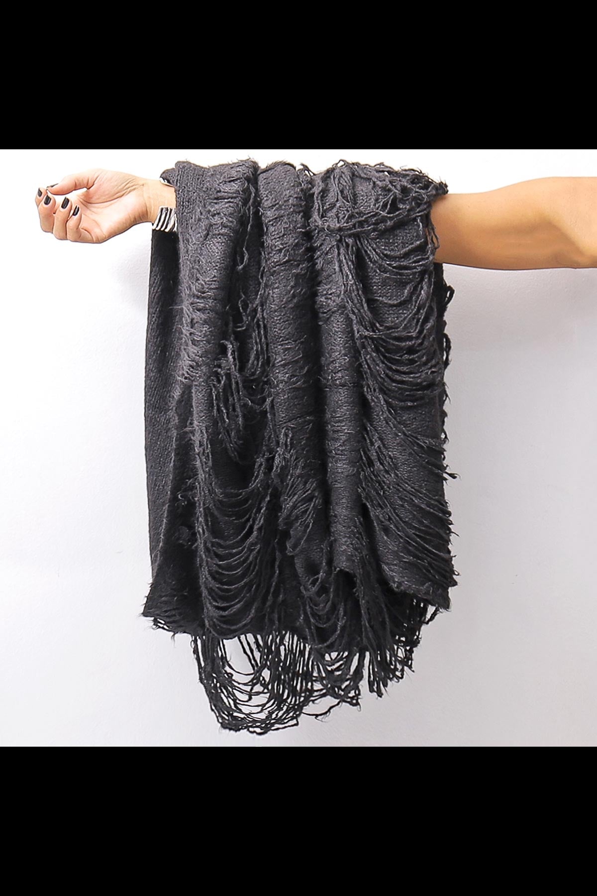 【RUNDHOLZ】 GRUNGE FRINGE SILK KNIT STOLE_BLACK