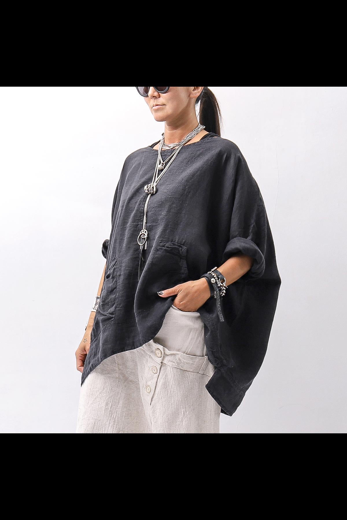 【RUNDHOLZ】 UNISEX OVERSIZED LINEN TOPS _BLACK