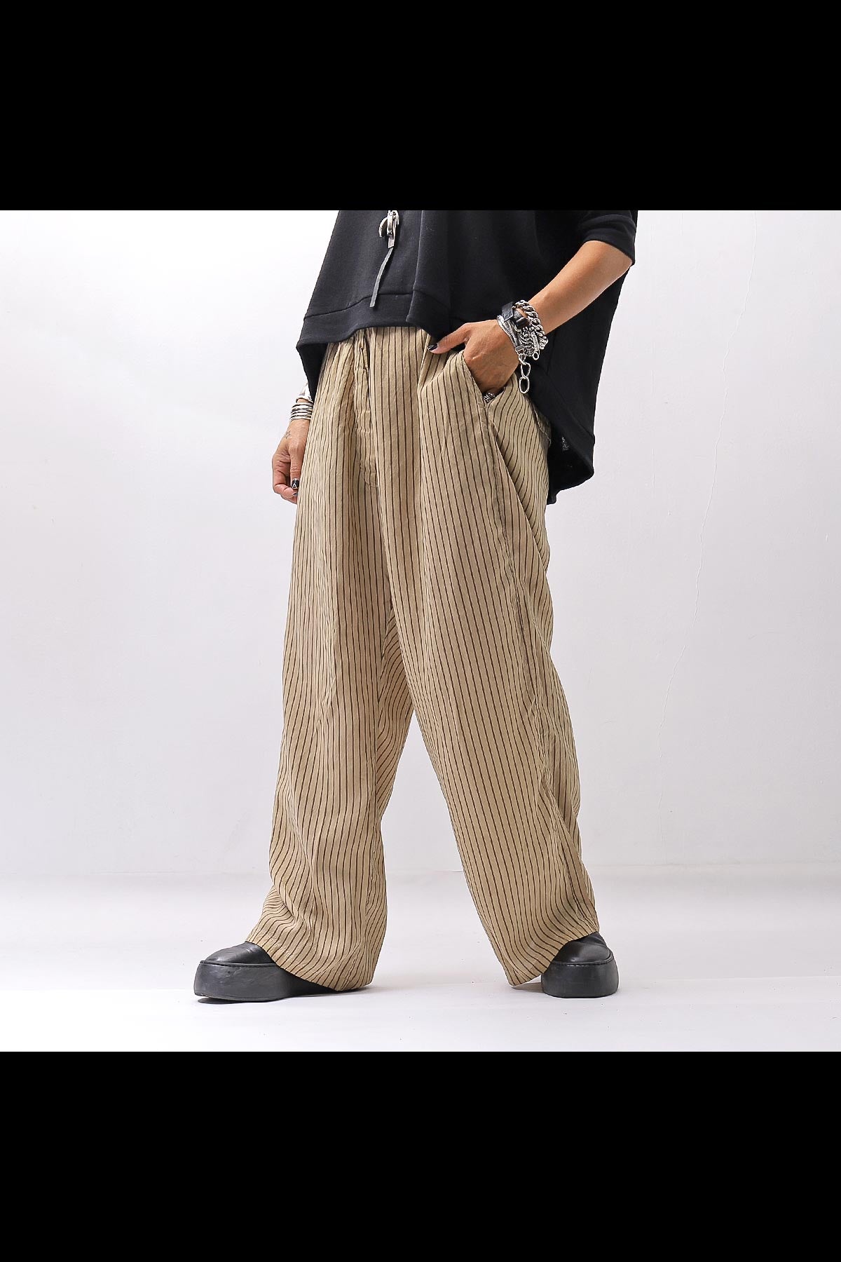 【RUNDHOLZ】 VINTAGE-DYED STRIPED WIDE PANTS_CLAY CLOUD STRIPE