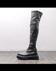 【AGL】 STRETCH LEATHER OVER-THE-KNEE HIGH BOOTS_BLACK