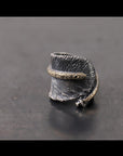 【Rusty Thought】 BLACK SILVER FEATHER & GOLD RING_RT03