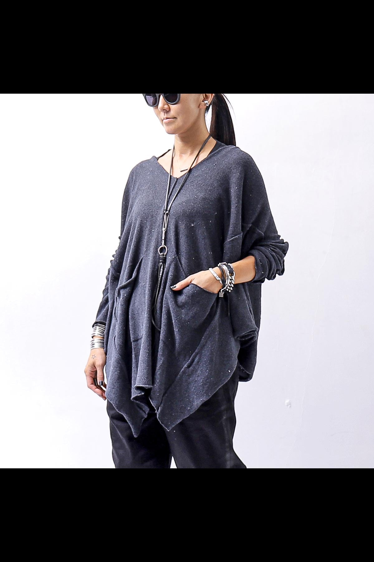 【studio b3】 UNISEX 2WAY COTTON KNIT TOP SLB1496_DENIM BLACK